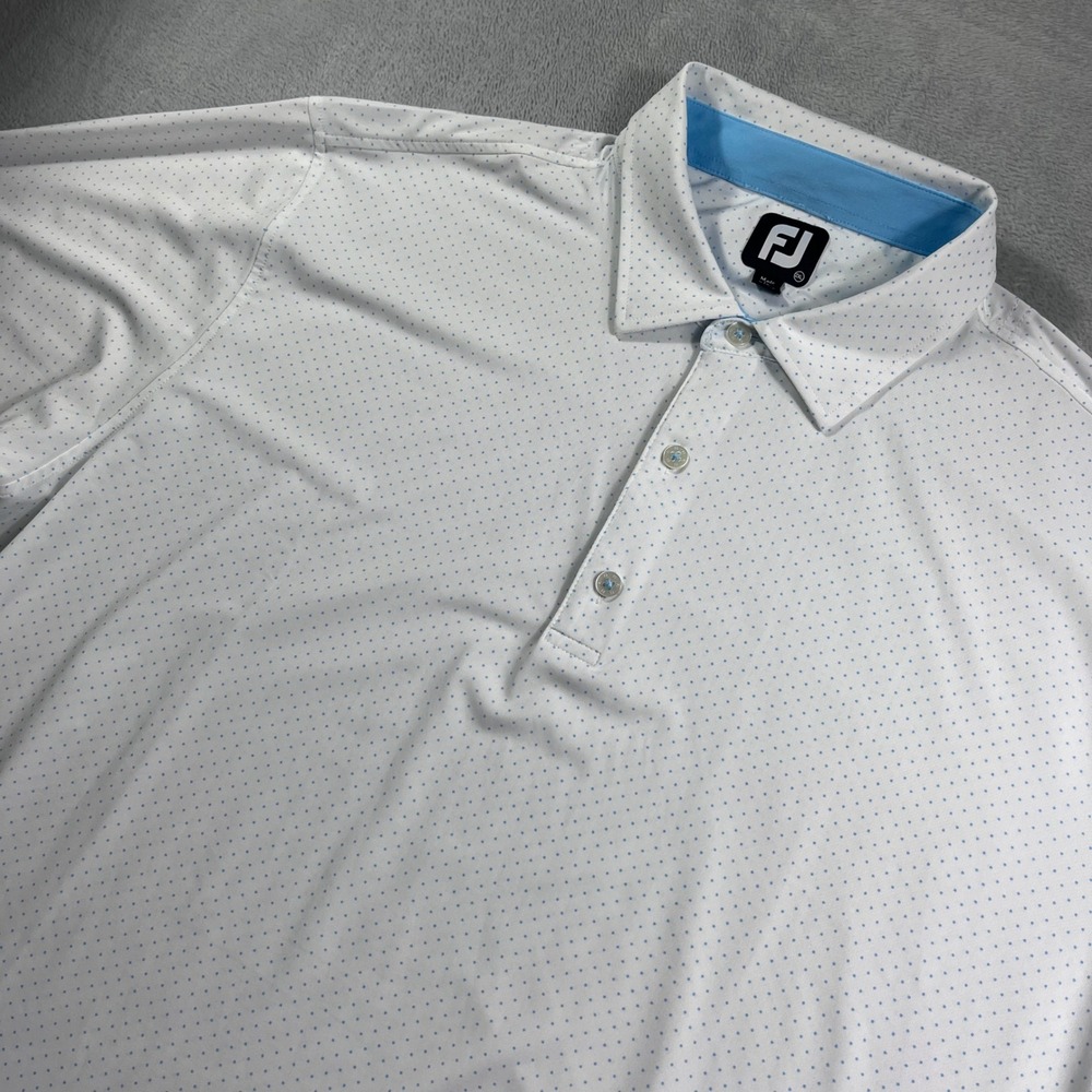 FootJoy Mens 2XL Golf Polo Shirt White Blue Micro Dot International Country Club